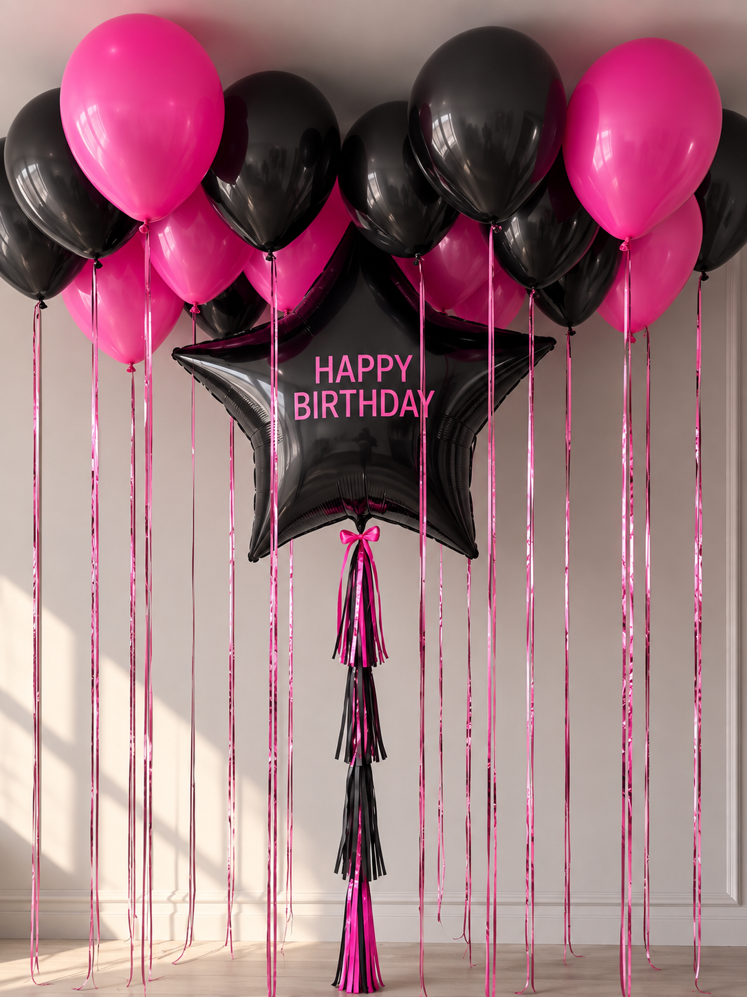 Hot Pink & Black Birthday Balloon Room Decor #046