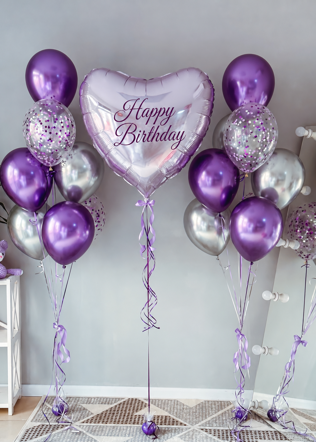 Lavender & Silver Birthday Balloon Bouquet #053