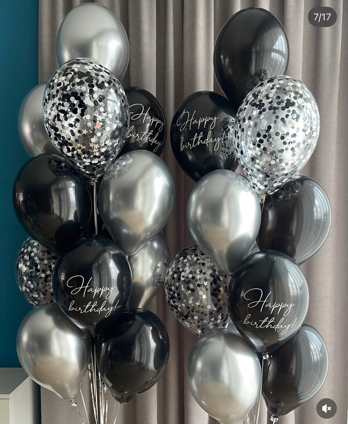 Black & Silver Birthday Balloon Bouquets #050