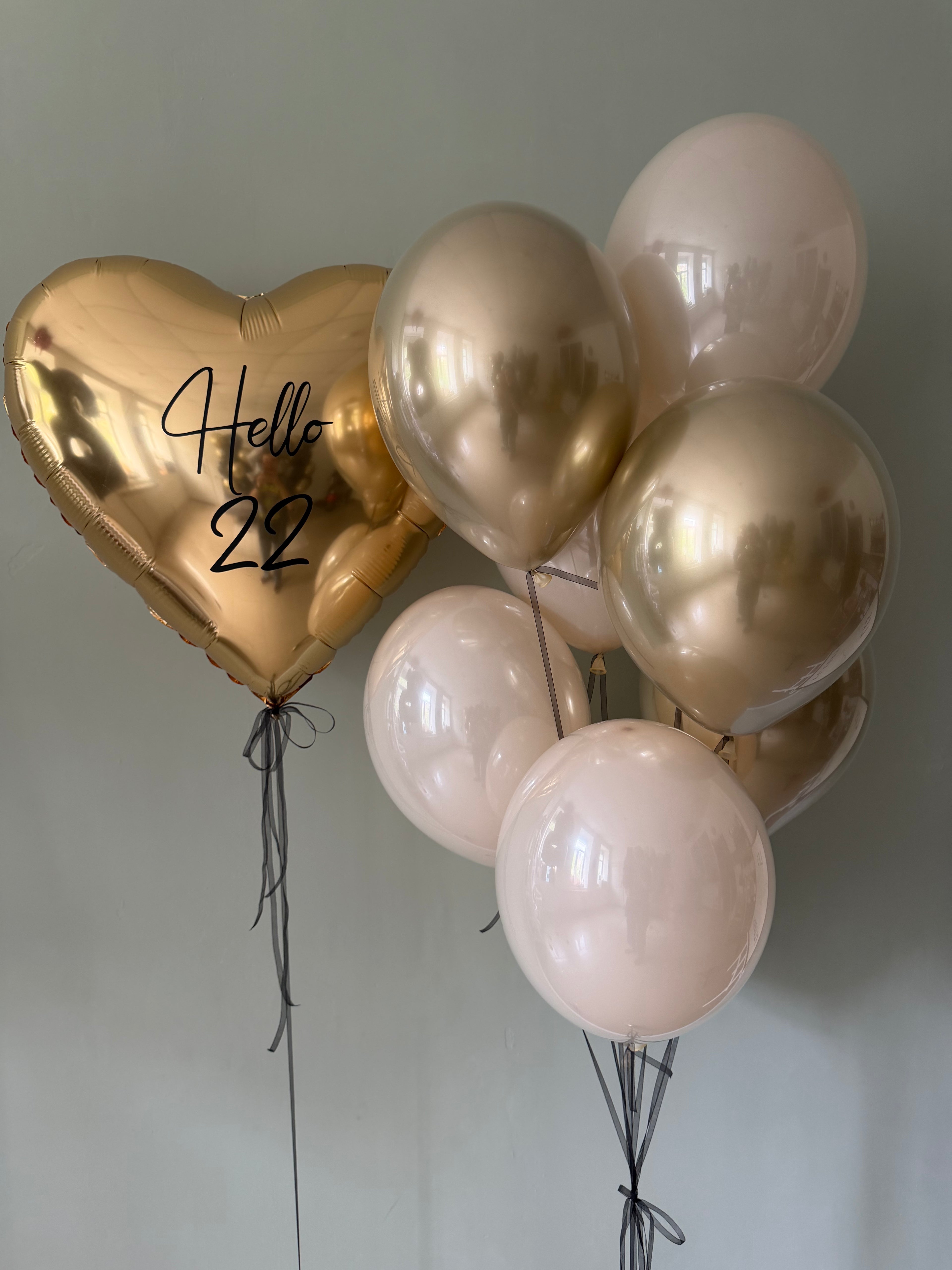 Personalized Gold Heart Birthday Balloon Bouquet #044