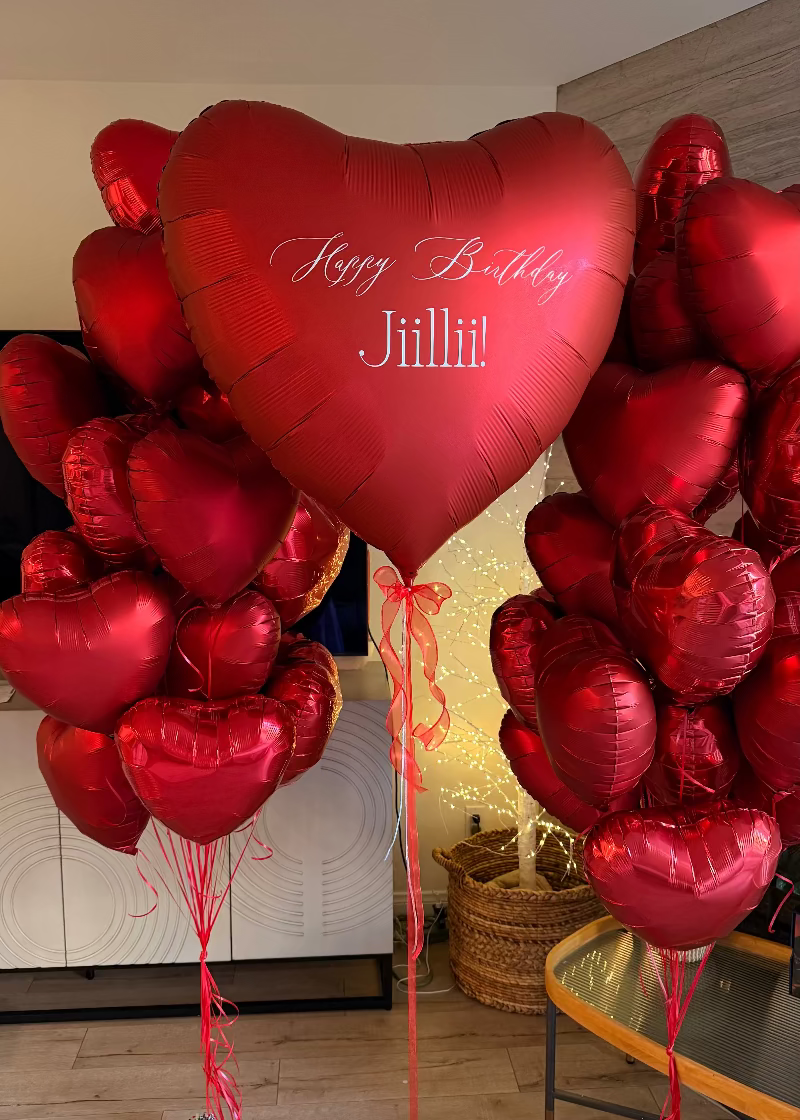 Personalized Red Heart Balloon Bouquet #045